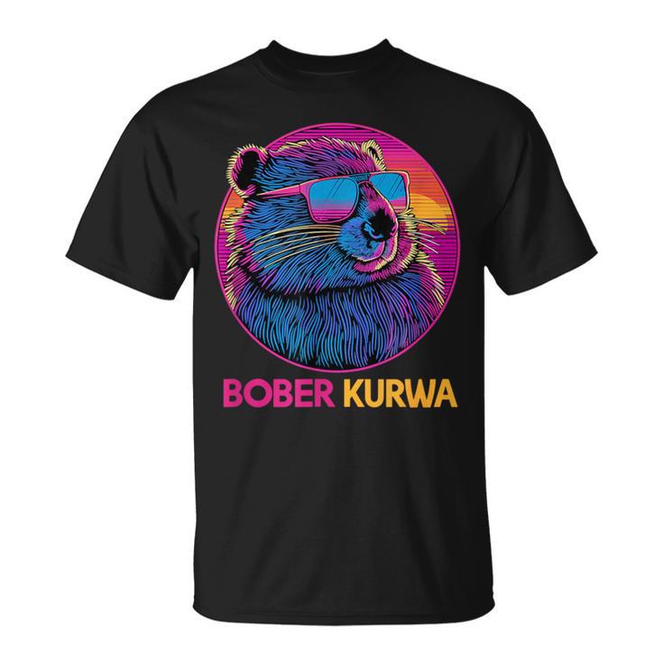 Retro Synthwave Bober Bóbr Kurwa Internet Meme Flannelette T-Shirt