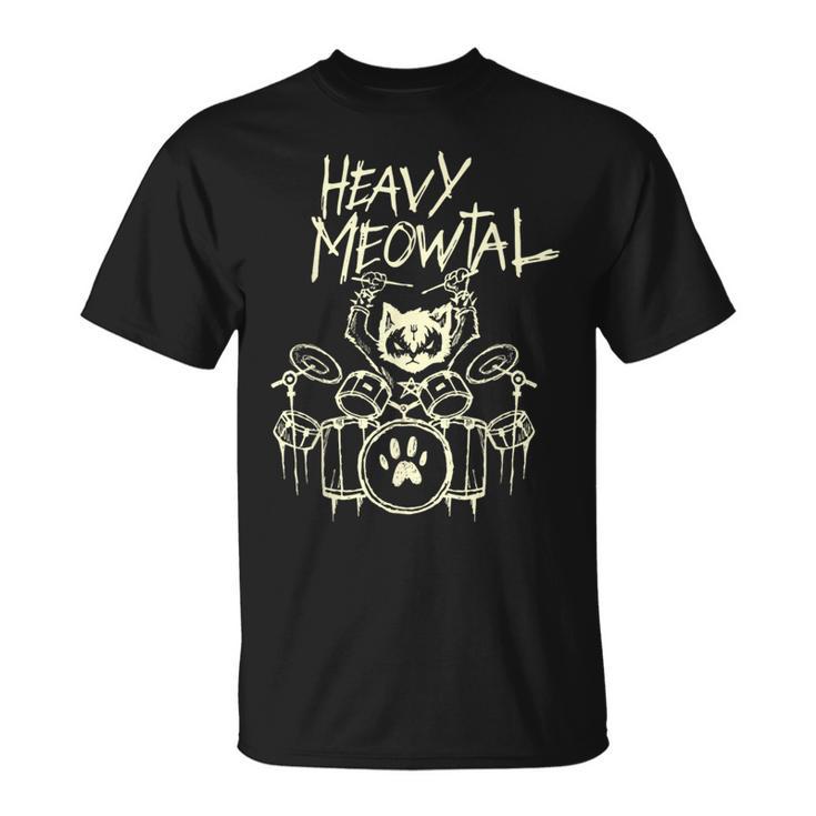 Heavy Metal Cat Drummer Headbanger Cat T-Shirt