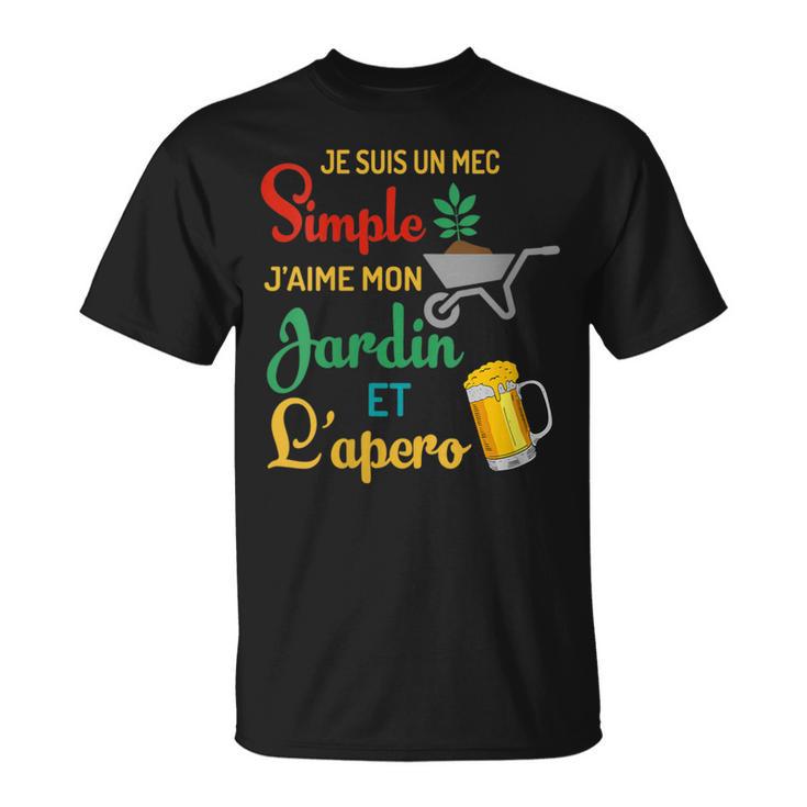 T-Shirt Homme Jardinage & Apéro – 'Je Suis Un Mec Simple J'aime Mon Jardin Et L'apéro' Cadeau Drôle Jardinier