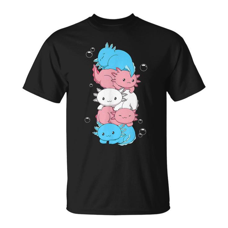 Kawaii Axolotl Heap Transgender Pride Flag Trans Lgbtq T-Shirt