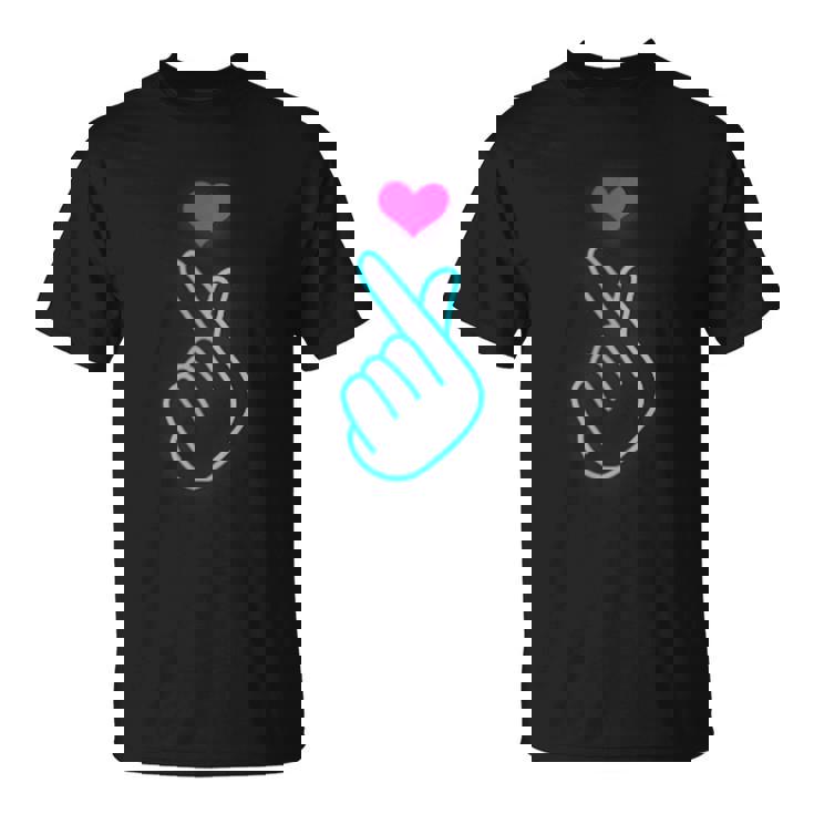 Kpop Dedo Corazón Símbolo Mano Azul Kpop Inspirado Amor Cuello Camiseta unisex