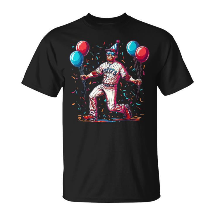 Lustiger Baseballspieler Mit Geburtstagsballons Und Hut Kostüm T-Shirt