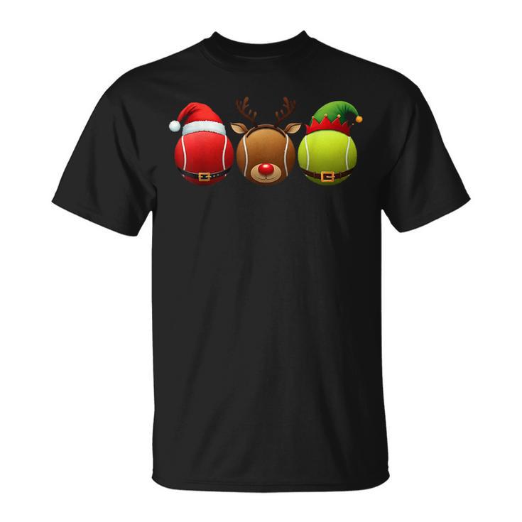 Lustiges Weihnachtsmann Rentier Elf Tennis Weihnachten Damen Herren Kinder T-Shirt