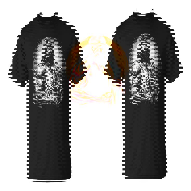 Muscular Jesucristo Divertido Levantamiento De Pesas Jesús Gimnasio Deportes Camiseta unisex