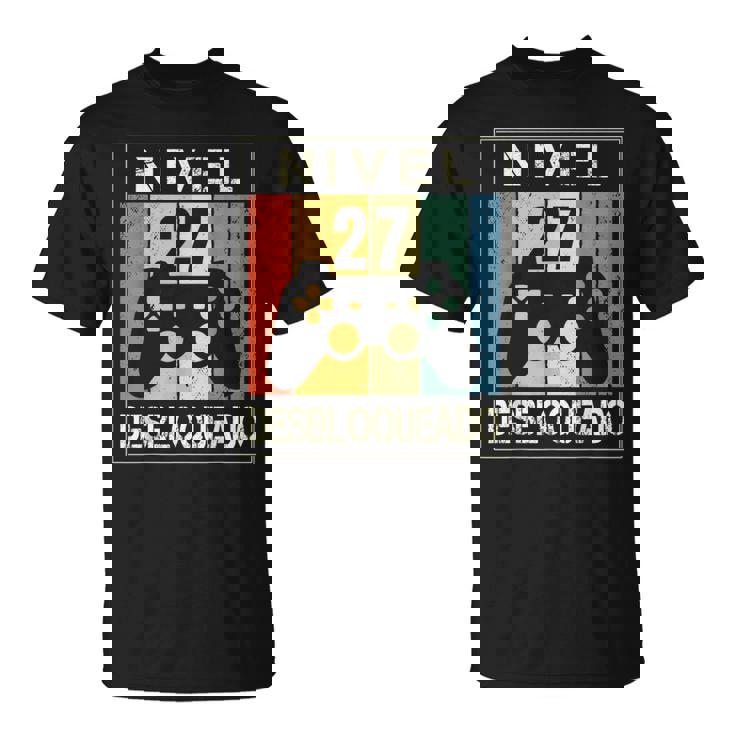 Nivel 27 Desbloqueado Gamer 27 Años 1995 Divertido Chico Camiseta unisex