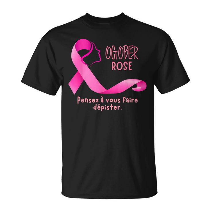 T-shirt Femme Octobre Rose En Coton - Col Rond, Manches Courtes, Imprimé Ruban De Soutien Cancer Du Sein