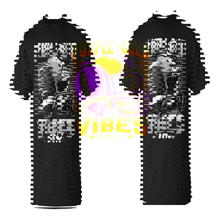 Purple & Gold Vibes Only Retro Football School Football Team T-Shirt