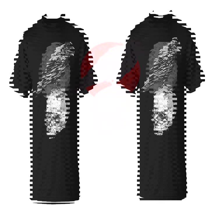 Raven Skull Blood Moon Death Poe Maglietta