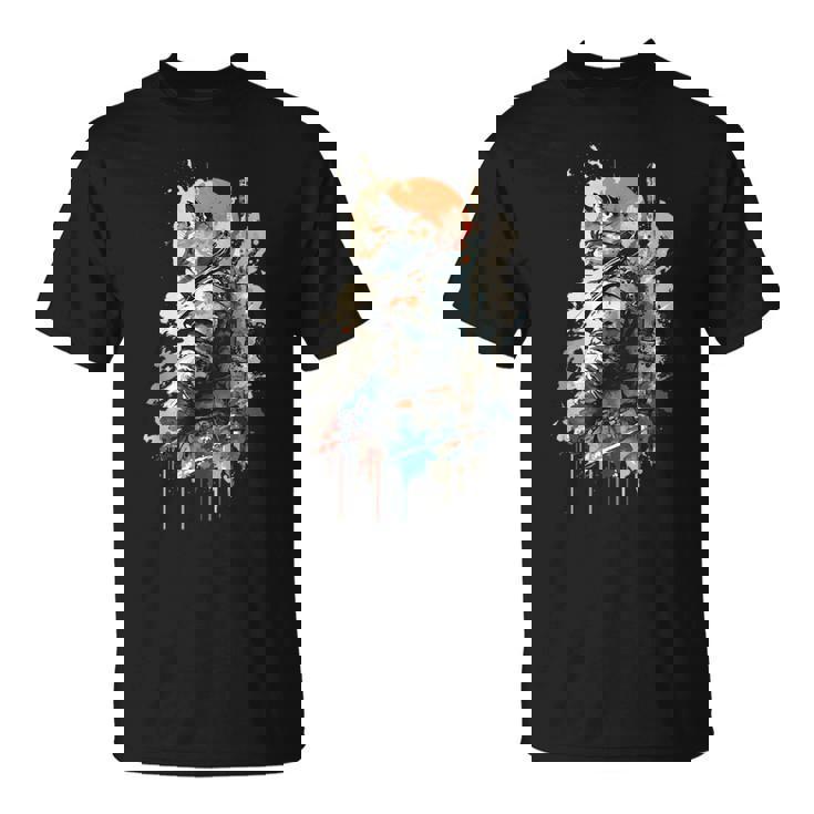 Samurai Gato Japonés Uniforme Pintura Retrato Gato Samurai Camiseta unisex