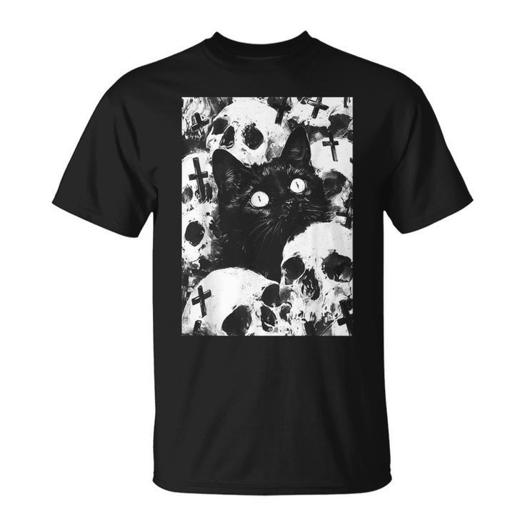 Satanic Occult Cat Goth Grunge Metal Crust Punk T-Shirt