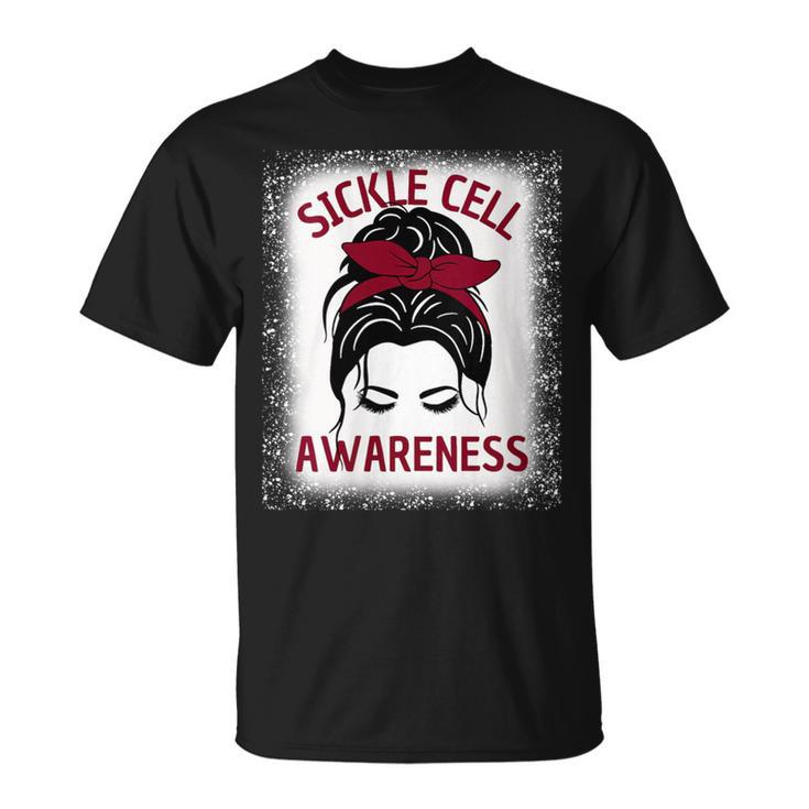 Sickle Cell Awareness Messy Bun Burgundy Ribbon T-Shirt - Monsterry