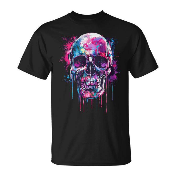 Skeleton Skull Biker Rocker Skull Punk Rock T-Shirt