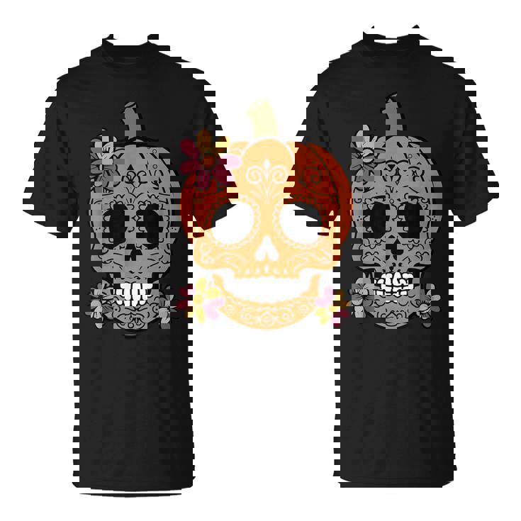 Sugar Skull Pumpkin Mexican Halloween Dia De Los Muertos T-Shirt