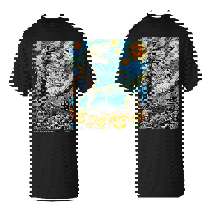 T Rex Dinosaur Starry Night Pumpkin Spooky Halloween Costume T-Shirt