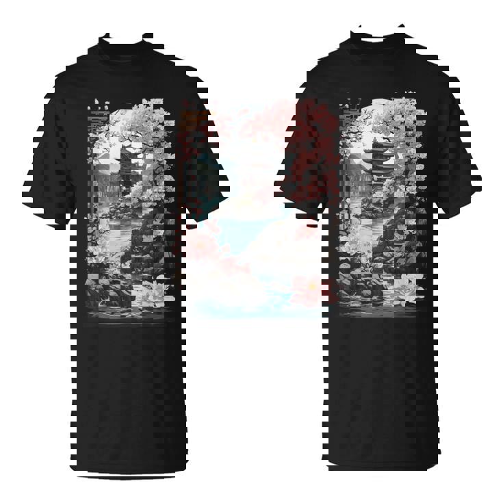 Temple Chinois Japonais Sakura Paysage De Fleurs De Cerisier T-Shirt