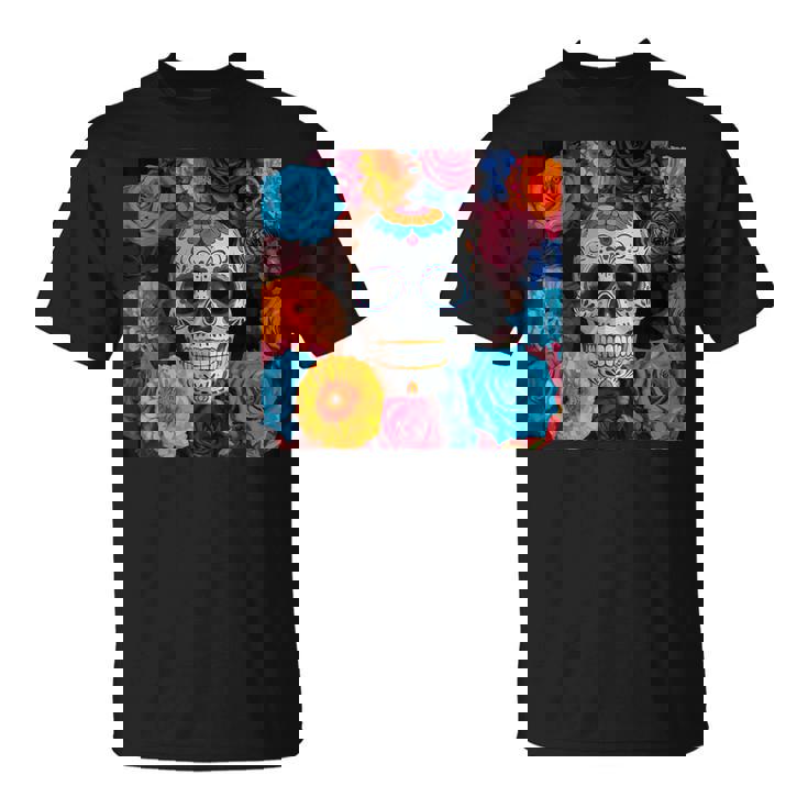 Tête De Mort Mexicaine Dia De Muertos Jour Des Morts Floral T-Shirt
