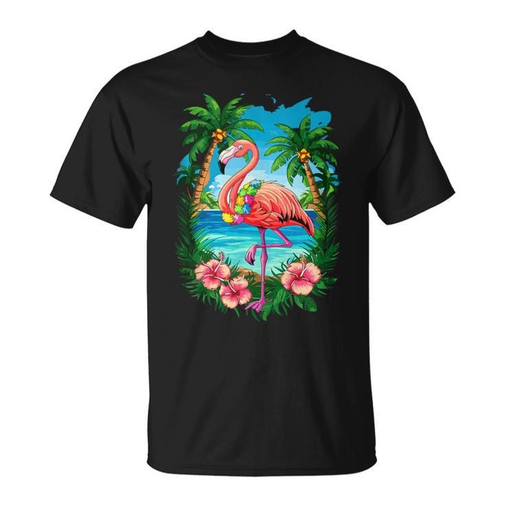 Tropical Flamingo Summer Vibes Beach For A Vacationer T-Shirt