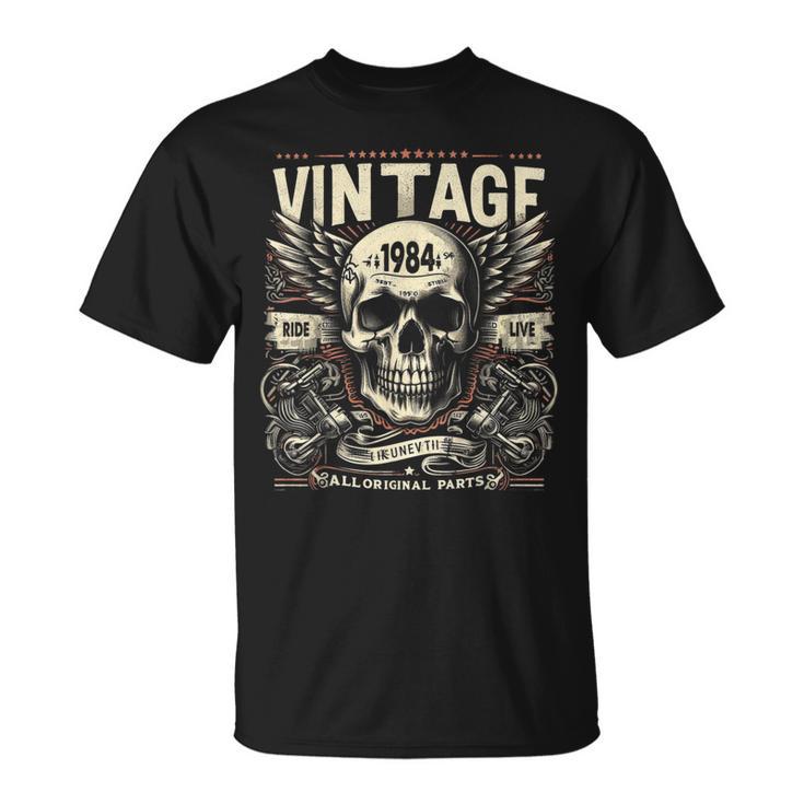 Vintage 1984 Born 1984 Birthday Skull Biker Motorcycle T-Shirt