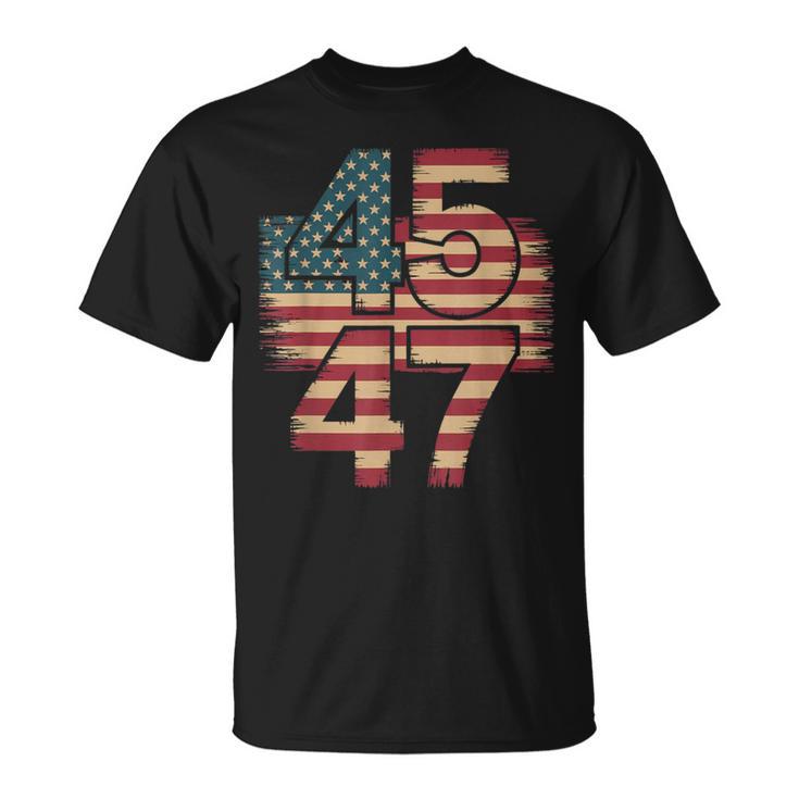 Vintage American Flag Retro 45 47 Trump 2024 T-Shirt