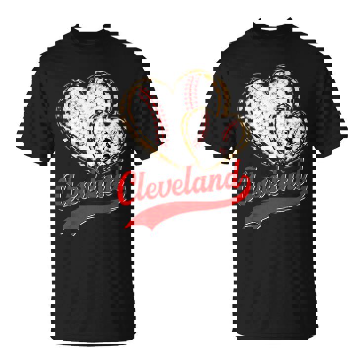 Vintage Cleveland Baseball Leopard Heart Baseball Fans T-Shirt