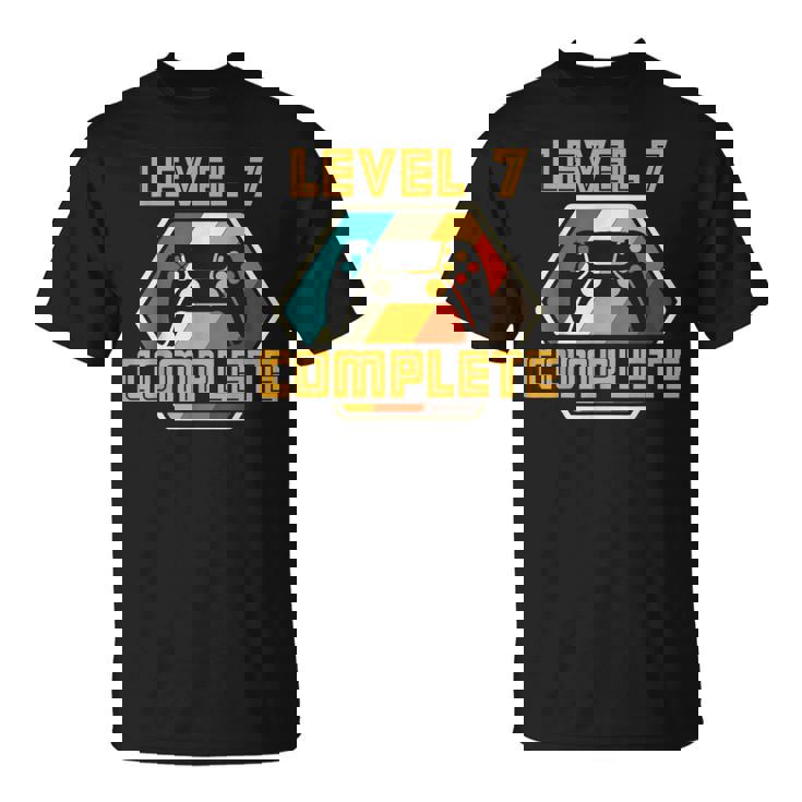 Vintage Retro 7º Aniversario De Boda Divertido Nivel 7 Completo Camiseta unisex