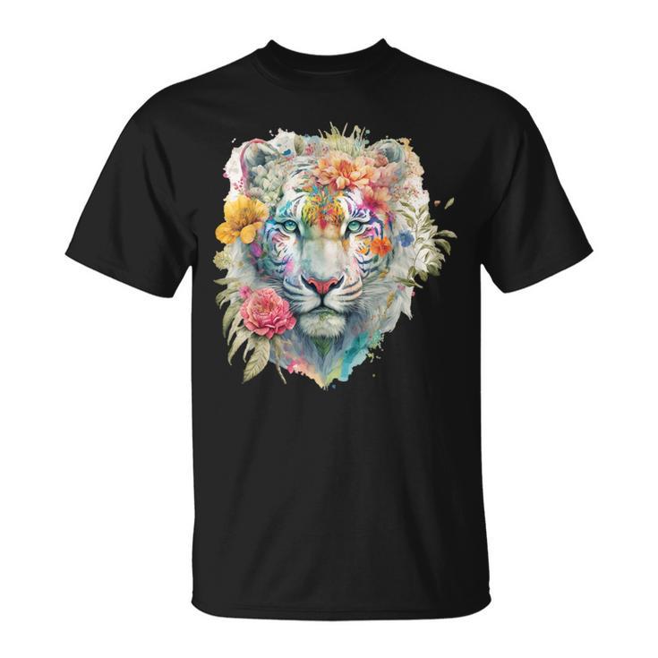 Watercolour Floral Bengal Tiger T-Shirt