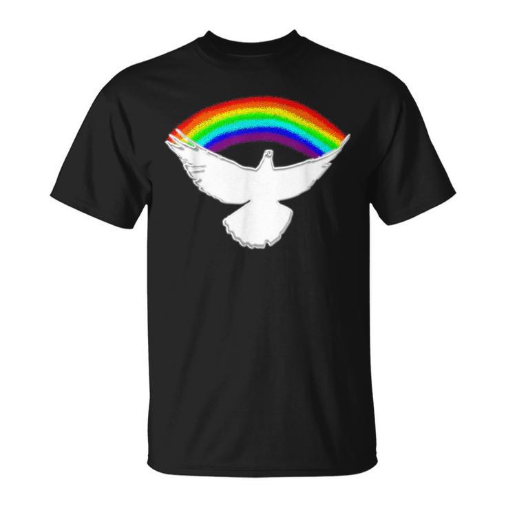 Weiße Friedenstaube Mit Regenbogen T-Shirt