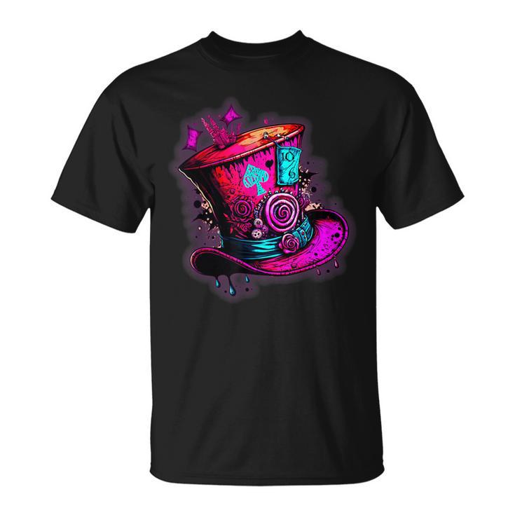 We're All Mad Here Pink Steampunk Alice In Wonderland Hat T-Shirt