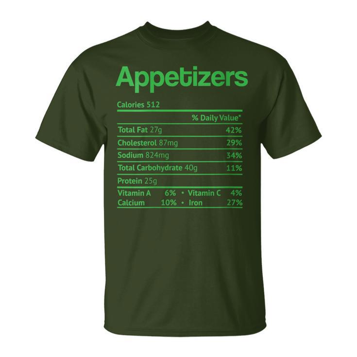 Appetizers Nutrition Facts Thanksgiving Christmas Food T-Shirt