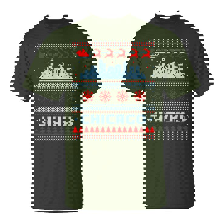 Chicago Flag City Skyline Chicago Fan Ugly Christmas Sweater T-Shirt