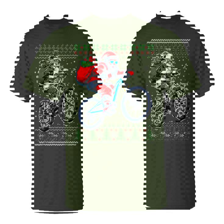 Christmas Santa Mountain Bike Rider Ugly Christmas Sweater T-Shirt