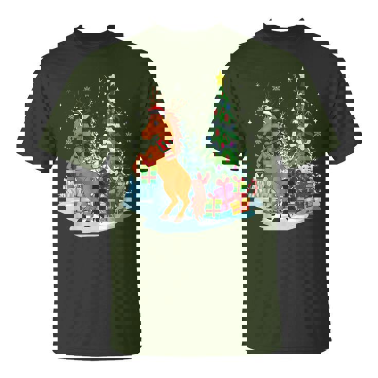 Divertido Navidad Caballo Santa Navidad Familia Pijamas Camiseta unisex