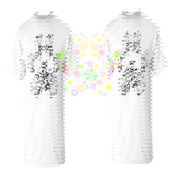 T-shirt - VITATA - Imprimé Pissenlit Et Patte De Chien - Col Rond - Manches Courtes - Femme Bleu Violet - Prêt-à-Porter