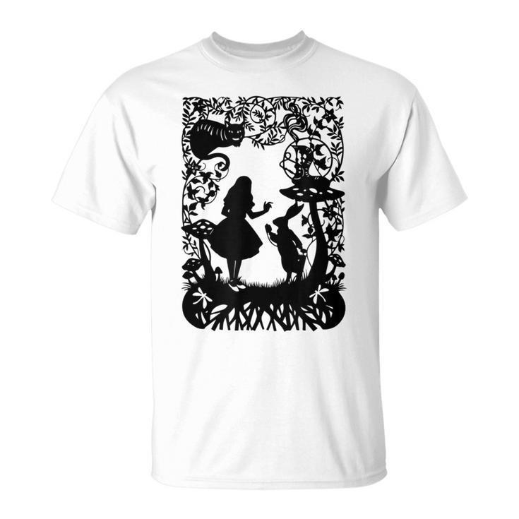 Alice In Wonderland With Cat And Rabbit S T-Shirt