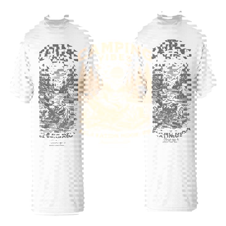 Campingibes Divertente Gatto Fuoco All'aperto Natura Amanti Campeggio Maglia Con Maniche Raglan Maglietta
