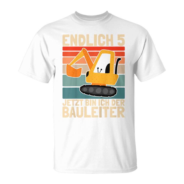 Children's Endlich 5 Jahre Jetzt Bin Ich Bauleiterintage Boy Digger T-Shirt