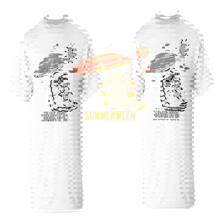 Cute Ghost Spooky Beach Summer Vacation Halloween Summerween T-Shirt
