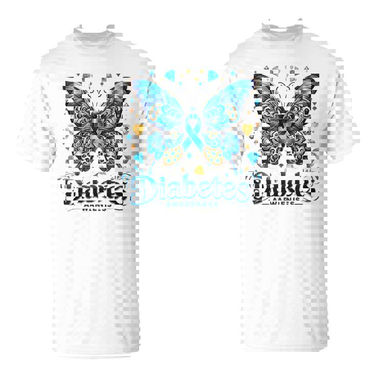 Diabetes Awareness Butterfly Diabetes Blue Ribbon T1d Women T-Shirt