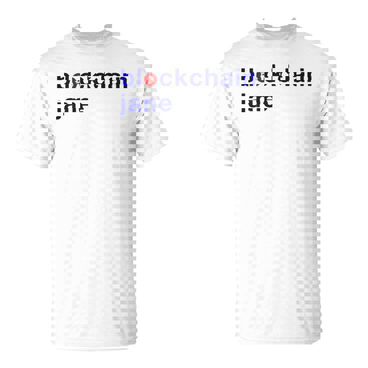 Donna Blockchain Jane Bitcoin Logo Blu Rosso Maglietta