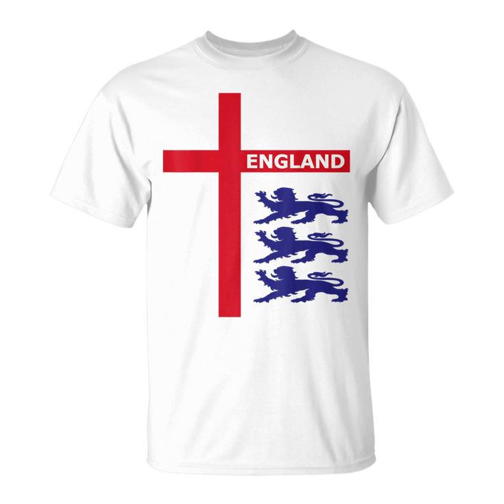 England Flag & Lions Football Fan England Supporter T-Shirt