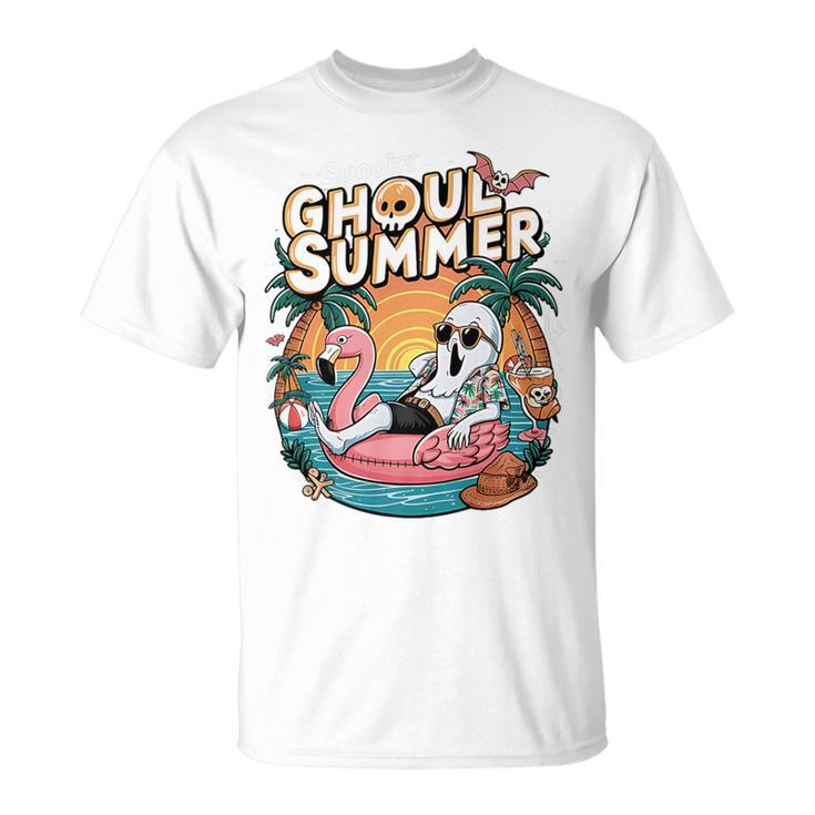 Fun Spooky Ghoul Summer Beach Vacation Flamingo Summer Vibes T-Shirt