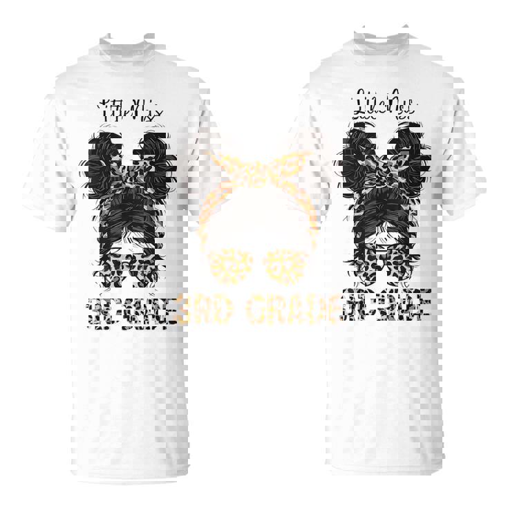 Hello 3Rd Grade Messy Hair Bun Girl Leopard Back To School T-Shirt