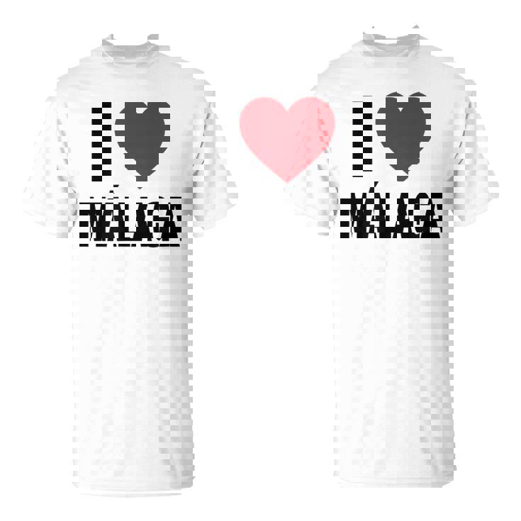 I Love Malaga Ciudad En España Con Red Love Heart Camiseta unisex