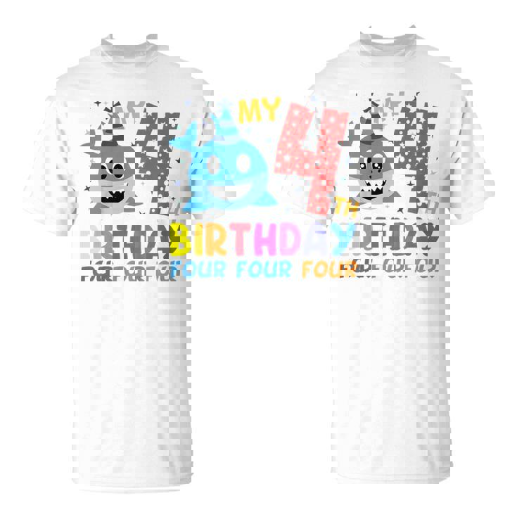 Niños My 4Th Birthday Diseño De Tiburón Para Niños Camiseta unisex