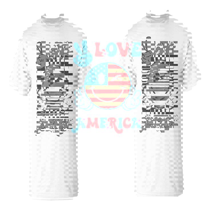 Peace Love America Smile Face Us Flag Fourth 4Th Of July T-Shirt
