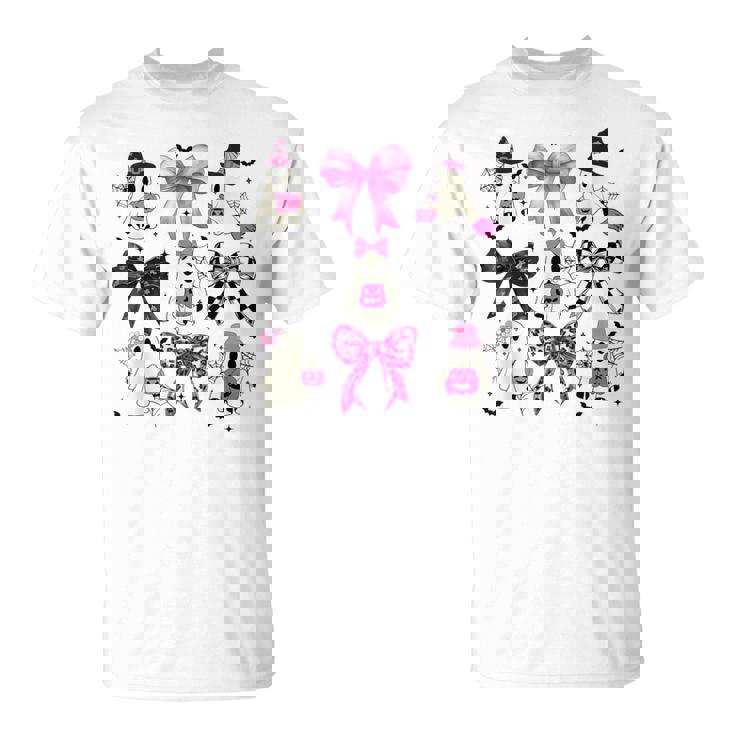 Pink Ghost Bow Coquette Halloween Spooky Season Girls T-Shirt