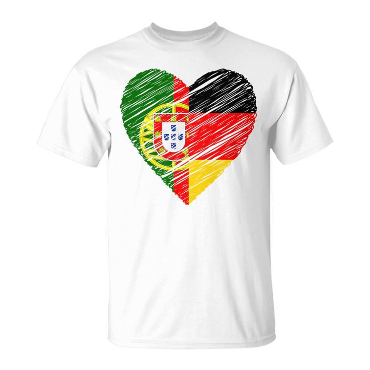 Portugal Germany Heart Germany Flag Portuguese Flag Heart Blue T-Shirt