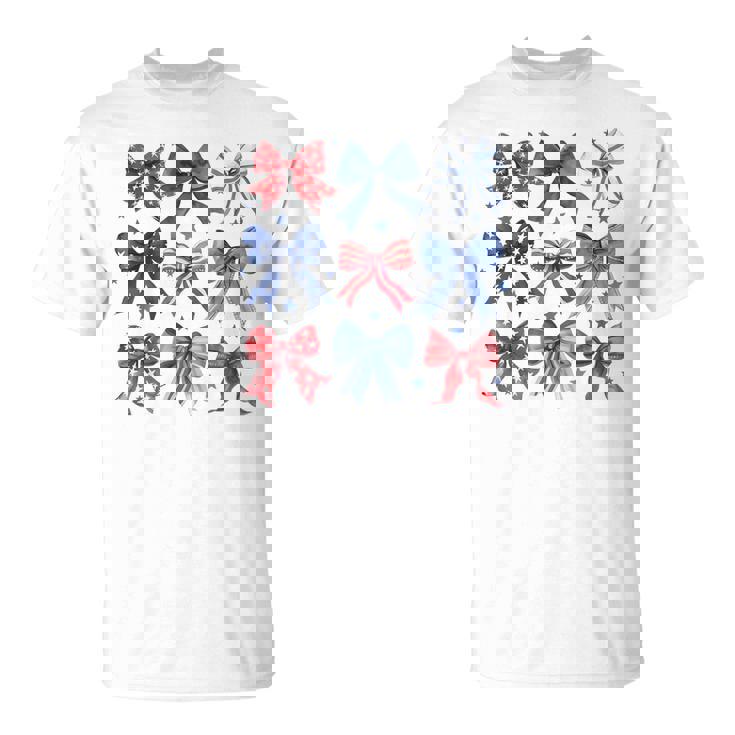 Retro 4Th Of July Coquette Bows American Flag Usa Patriotic T-Shirt