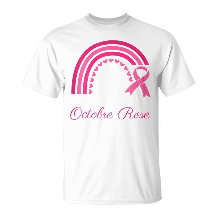 T-shirt Octobre Rose Femme - Imprimé Ruban Rose, Manches Courtes, Col Rond, Sensibilisation Cancer Du Sein