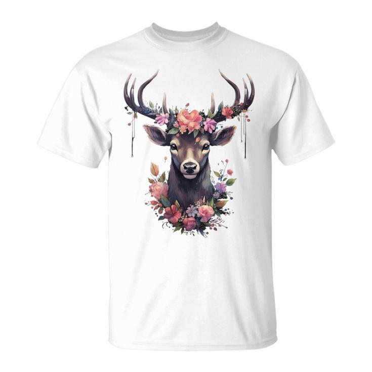 Stag With Roses Flowers Oktoberfest Costume Dirndl T-Shirt